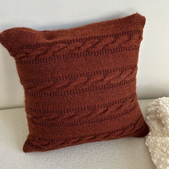 Chocolate Brown Cable-knit Pillow 16”x16” - Picture 2 of 2